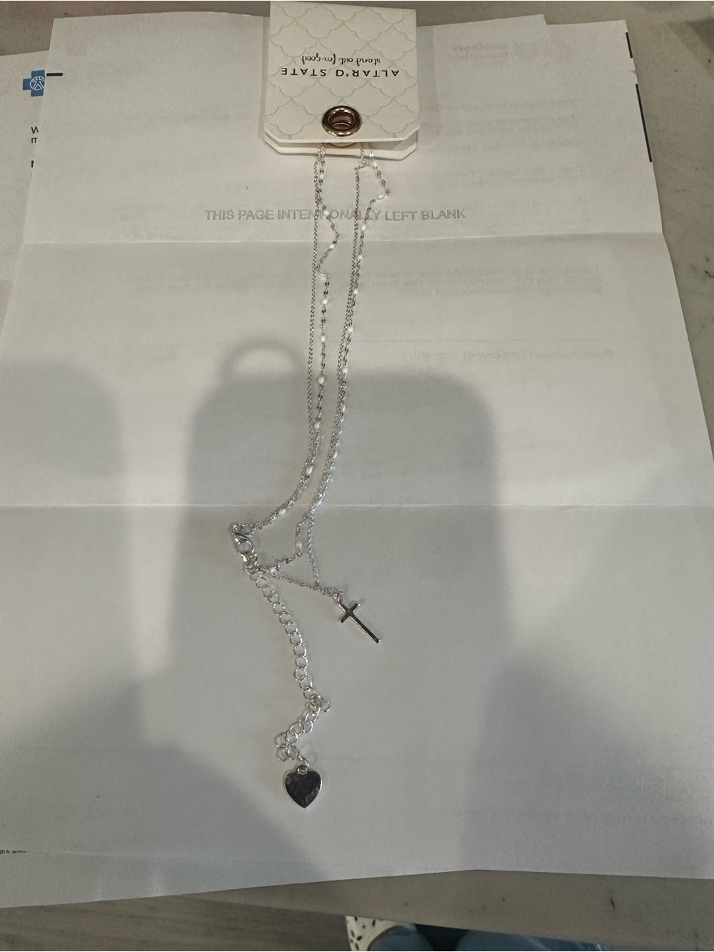 NWT Altar’d State Silver Cross and Heart Layered Necklace